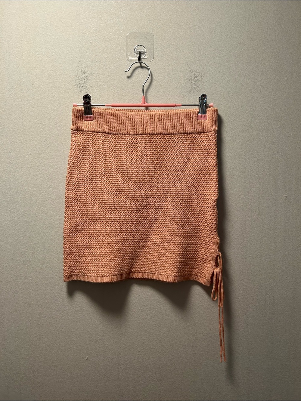 Free People Beach Peach Knit Mini Skirt with Side Drawstring